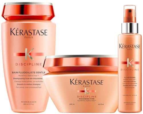 Kerastase Discipline sans sulfate Shampooing 250 ml, Maskeratine Smooth-in-motion 200 ml et Fluidi