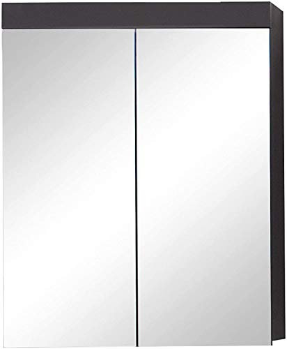 trendteam smart living - Amanda - Spiegelschrank - Grau Hochglanz - moderner Badspiegel inklusive Aufsatzbeleuchtung - (BxHxT) 60 x 77 x 17 cm - 3 Fächer und 2 Einlegeböden - Kratzfest