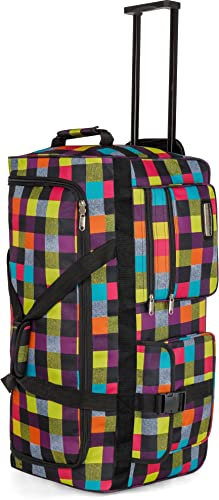 normani XXXL - Schwarzer Trolley - Jumbo Travel - große und leichte Reisetasche mit 2 Rollen für Damen und Herren - Riesen Gepäck Volumen (80-150 Liter) Farbe Neon Square