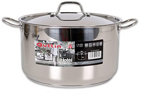 Quttin Hotel - Olla Profesional Induccion, Cocina y Horno, Tamaño Mediano, Acero Inoxidable Antiadherente, Tapa Cristal y Asas, Diametro 28 cm9.5 litros