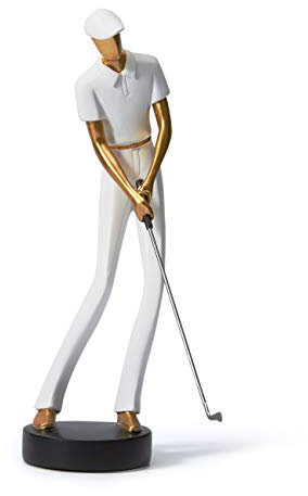 Amoy-Art Golf Escultura Figura Golfer Decorativa Regalo Modern Estatua Interior Salon Arte Resina Decoración del Hogar Blanco 24cm