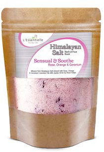 Himalayan Pink Bath Salt Soak 100g -Sensual & Soothe with Rose, Geranium & Orange Essential Oils, Jojoba Oil, Dried Rose Petals