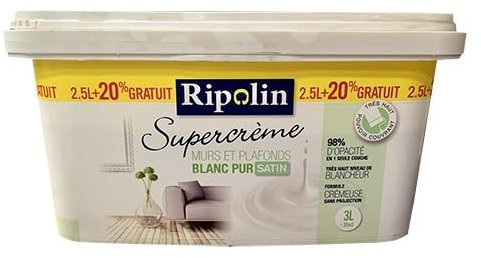 RIPOLIN Peinture Supercrème Murs & Plafonds Blanc Satin 3 L