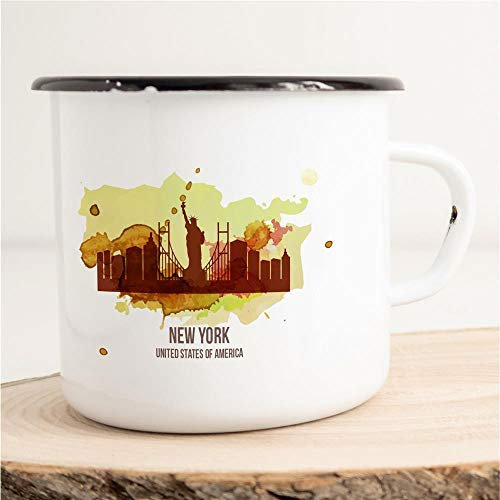 Huuraa Emaille Tasse New York Geschenk Kaffeebecher Vintage 300ml New York Geschenkidee
