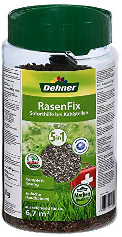 Dehner Saatgut Rasenfix zur Rasenreparatur, 5-in-1 Komplettlösung, 1 kg, für ca. 6.7 qm, Grün