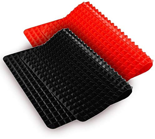 Gresunny 2pcs Silikon Backmatte Pyramidenform Antihaft Backmatten Wiederverwendbares Hitzebeständige Silikonmatte Silikon-Kochmatte Backofen Backblech Backunterlage für Küche Hundekekse Rot Schwarz