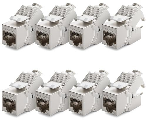 deleyCON 8x CAT6a Keystone Jack Modul Patchkabel Netzwerkkabel Verbinder STP Schirmung RJ45 Buchse Netzwerk Dose Patchpanel Keystonehalterung Erweiterung