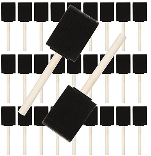 100 Pack 2 inch Foam Brush Sponge Wood Handle Paint Brush Foam Sponge Brush for Acrylics, Stains, Varnishes, Crafts