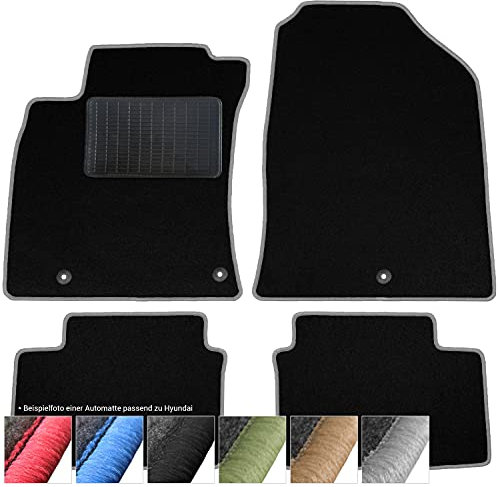 moto-MOLTICO Fußmatten Auto - Velours Autoteppiche passend für Kia Venga Hyundai ix20-3-teiliges Set - Schwarze Automatten mit Grauen Ziernähten