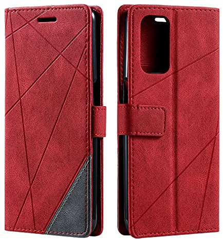 SONWO Case for Oppo A54 5G / Oppo A74 5G / Oppo A93 5G Case, Premium Leather Flip Wallet Case Magnetic Closure Card Slots Kickstand Phone Case for Oppo A54 5G / Oppo A74 5G / Oppo A93 5G, Red