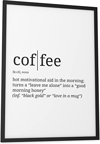 Papierschmiede® Definition Coffee, A3 Bild gerahmt im schwarzen Holzrahmen, Wandbild für Wohnzimmer, Schlafzimmer, Küche, Esszimmer, Poster Geschenk Wanddeko Spruch aufhängefertig