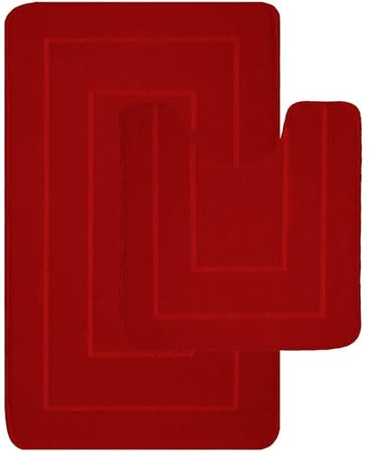 LSC Non Slip Bath Mat 2 Piece Ichra Extra Soft Water Absorbent Bathroom Mats 100% Polypropylene Pedestal Bath Rug Shower Bath Mat Bathroom Rug for Toilet (Burgundy, 80 x 50 cm (Rectangular))