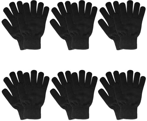 SILEDGN 6 Pairs Winter Gloves for Women Men's Warm Knit Gloves for Clod Weather Thermal Stretchy Thin Magic Glove for Driving Running Hiking, Black