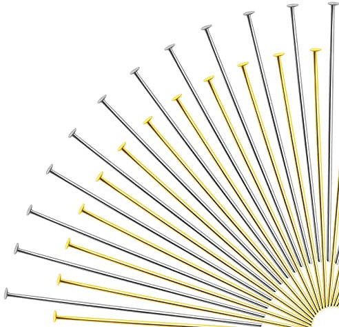 TOAOB 200pcs 50 mm Aiguilles Tiges Clous a Tete Plate Épingle à Oeil en Laiton Argent Doré pour Accessoire Fabrication de Bijoux Artisanat