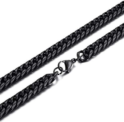 Mesnt Collana Catena Donna Acciaio per Uomo 18 Catenina Collana Lunga Catena Cubana 11mm Nero
