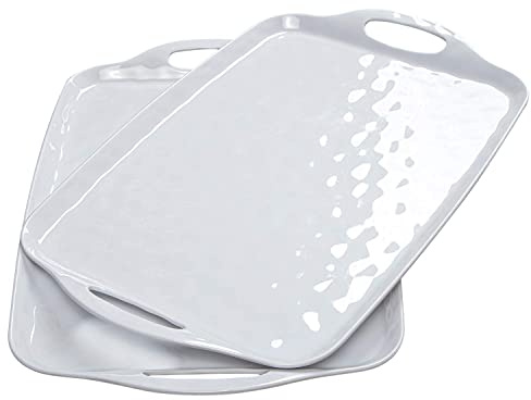 TP Melamine Serving Trays with Handles, 17” x 12”, Set of 2, Pure White