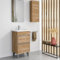 Mueble de Baño al Suelo con Lavabo Cerámico de Fondo Reducido Berna | Mueble Baño con Patas de Fondo Reducido de 2 Cajones con Cierre Amortiguado y Organizador | Roble Natural Tirador Cromo | 60cm