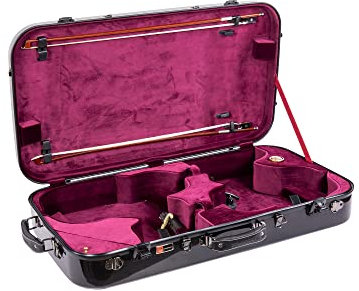 Crossrock Fiberglas-Koffer mit TSA-Schloss für eine 38,1-41,8 cm große Bratsche, eine 4/4 Violine in voller Größe, Schwarz (CRF2020DVLBK)