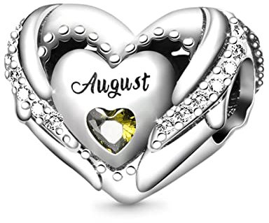 GNOCE Geburtsstein-Charm für Charms-Armband 925er Sterlingsilber Liebes-Herz-Perle Alles Gute zum Geburtstag Charms für Armband/Halskette Geschenk (August)