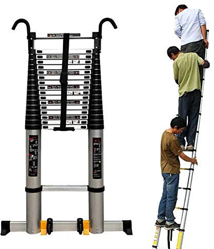 PURRL 5 m/6,2 m/7 m/8 m hohe Teleskopleiter mit abnehmbarem Haken, ausziehbare Alumistraight-Teleskopleiter für Bauherren, Heimwerkerprojekt, tragbar (8 m/26 Fuß)/8 m/26 Fuß Little Surprise
