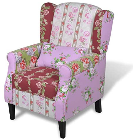 Hommdiy Sessel Patchwork Bunt Baumwollbe Relaxsessel Ohrensessel Polstersessel Französischer Sessel mit Patchwork-Design Stoff