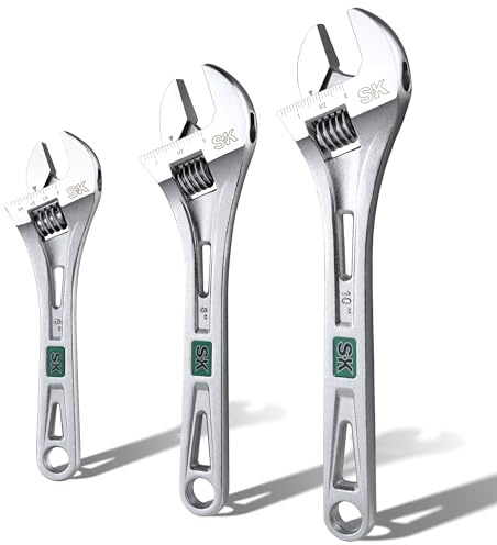 SK 3-Piece Adjustable Wrench Set, 6, 8, 10, SAE & Metric Scales