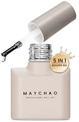 MAYCHAO 15ML 5 in 1 Clear Builder Gel Nail Polish for Extension, Strengthener, Hard Gel Base, Rhinestone for Valtines Home Manicure, 0.5 OZ