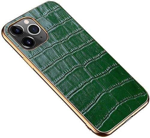CYSUE Funda de teléfono con marco dorado con patrón de cocodrilo, para Apple iPhone 11 Pro (2019) de 5.8 pulgadas de cuero a prueba de golpes [protección de pantalla y cámara] (color: verde)