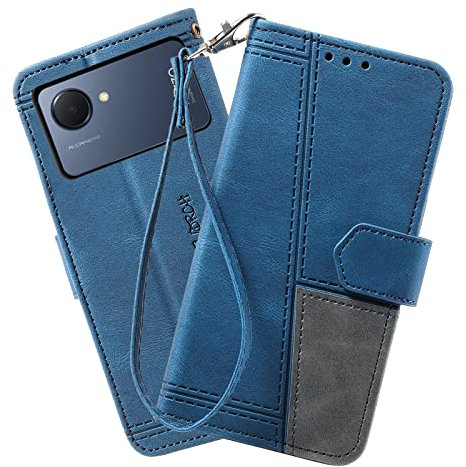 DENDICO Coque Compatible avec Oppo Realme C30 4G / Realme Narzo 50i Prime, Portefeuille Housse en Cuir PU pour Realme C30 4G / Realme Narzo 50i Prime, Magnétique Antichoc Flip Coque, Bleu