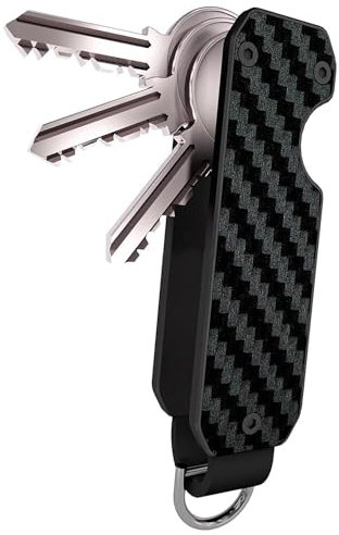 CAXGEK Metallic Key Organizer - Aluminum Carbon Fiber Key Organizer holder, Minimalist Innovative Keychain, Secures 2-5 Keys.