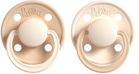 Rebael Fashion Schnuller | 2er-Pack | Naturkautschuk/Latex | Hergestellt in Dänemark | BPA-Frei | Sauger in Kirschform | Dusty Pearly Mouse/Frosty Pearly Lion, Größe 1 (0-6 Monate)