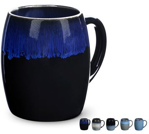 GRABADO Grande tasse à café en céramique 500 ml, tasses à café en poterie faites à la main, tasse à thé pour bureau et maison, passe au lave-vaisselle et au micro-ondes, porcelaine émaillée,Bleu Ciel