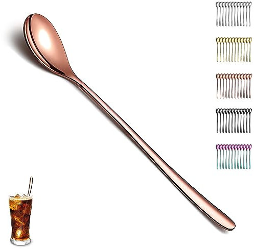 Evanda Cucharas de Té Helado 12 Piezas - Cucharaditas de Barra, Café, Helado y Cóctel - Cucharas de Agitación (Oro Rosa)