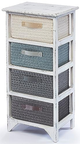 Kobolo Kommode Holzregal aus Holz - White Washed - mit 4 Schubfächern - Used Look