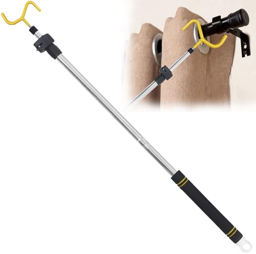Greeily Drapery Pull Rod, Curtain Pull Rod for Curtains Drapes Telescopic Adjustable 36 to 63 Universal Made of Stainless Steel Material and Comfortable Sponge Handle