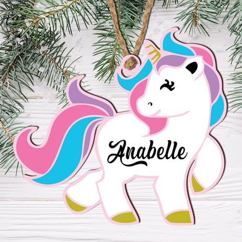 Capture the Magic of Christmas with Our Personalised Unicorn or Dinosaur Shape Christmas Tree Decoration - Printed Name Xmas Bauble (Unicorn, Mdf Wood Indoor Use Only)