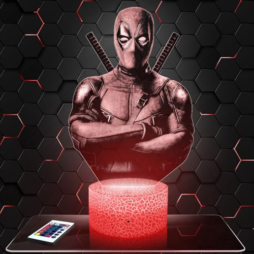 Lampada Led 3D Dead Pool decorazione Super Hero Film BD. Idea regalo uomo donna oggetto Dead Pool luce notturna adulto decorazione camera. Natale. regalo uomo donna originale TOP