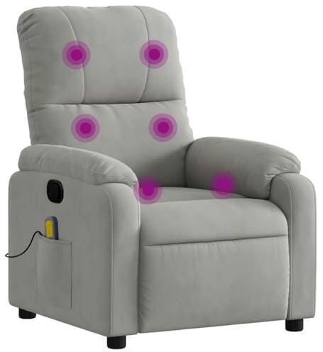 vidaXL Massagesessel, Sessel Verstellbare Rückenlehne Fußteil, Fernsehsessel Relaxsessel mit Liegefunktion, Liegesessel Polstersessel Ruhesessel, Hellgrau Mikrofasergewebe