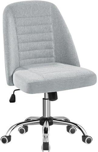 Yaheetech Chaise de Bureau à Dossier Moyen Chaise d'ordinateur en Tissu à roulettes Base en Métal Chromé Assise Réglable en Hauteur Siège Moderne Gris Clair