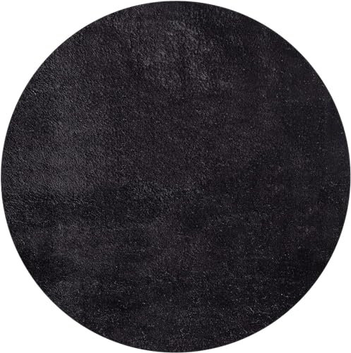the carpet Relax Weicher, Badezimmerteppich, Bad Set, Badematte, Badvorleger, Anti-Rutsch Unterseite, Waschbar bis 30 Grad, Super Soft, Felloptik Schwarz, 120 x 120 cm Rund