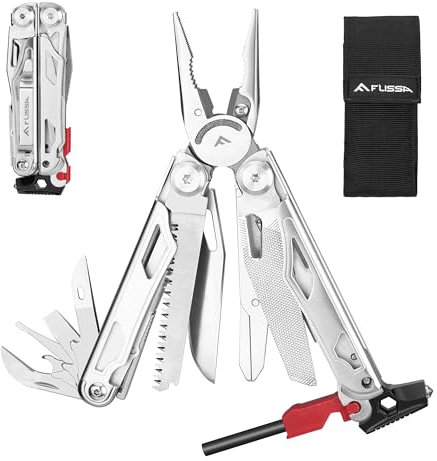 FLISSA Pince Multifonction en Acier Inoxydable 19 en 1, Couteau Multifonction avec Structure Autoverrouillée, Multitool Parfait pour Extérieur, Camping, Randonnée, Réparation Simple, Argent