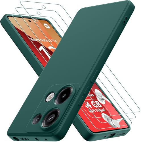 Cover per Xiaomi Redmi Note 13 Pro 4G / Poco M6 Pro 4G con 3 Pezzi Pellicola Vetro Temperato, Custodia in Morbida Silicone Liquido, Sottile e Antiurto con Rivestimento in Microfibra AntiGraffio, Verde