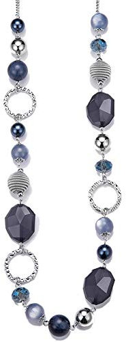 FULU AUTUMN Collier de Perles Long en Argent - Collier Boheme avec des Cristaux et des Perles en Pierre Naturelle Bijoux Fantaisie - Belle Idée de Cadeau de Fête Des Mères(Navy blue)