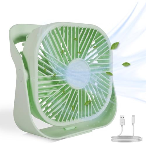 Ventilador de Mesa Portátil 360 Grados - 3 Ajustes de Velocidad, Cable USB, Anclaje en la Pared para Hogar, Oficina, Gimnasio, Pesca, Camping (Verde)