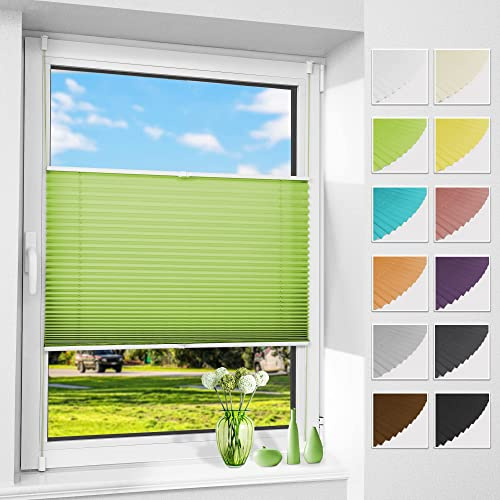 Allesin Plissee ohne Bohren Plissees Klemmfix Grün 100x110cm(BxH), Plisseerollo Faltrollo mit Klemmträger, Jalousie Rollos für Fenster und Tür, Sichtschutz und Sonnenschutz
