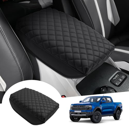 GAFAT Kompatibel mit Neu Ford Ranger T9 2023 2024 2025 (Elektronische Bremse) Mittelarmlehne Abdeckung, Ranger Raptor Wildtrak Mittelkonsole, PU leder, 4 CM Erhöht Verdickt Müdigkeit lindern