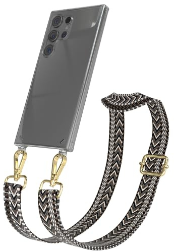 EAZY CASE Handykette - Verstellbares Taschenband kompatibel mit Galaxy S24 Ultra, Schulterriemen, Handykordel mit Silikon Hülle, Umhängetasche, Grau Schwarz Gold