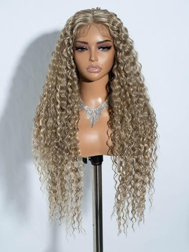 Joedir Blonde Perücken für Frauen Lange Ombre Blonde Locken Perücke mit dunklen Wurzeln 76 CM T-Teil Lace Front Perücken für jeden Tag Party Verwendung