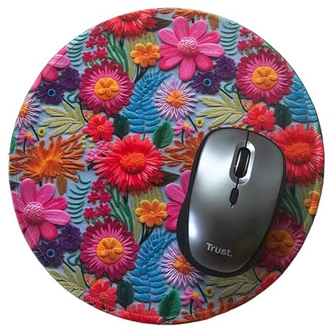 Millie & Boo Tapis de souris antidérapant en microfibre – 22 cm de diamètre, 2 mm d'épaisseur, parfait tapis de souris et organisateur de bureau pour femmes travaillant à la maison (fleurs colorées)