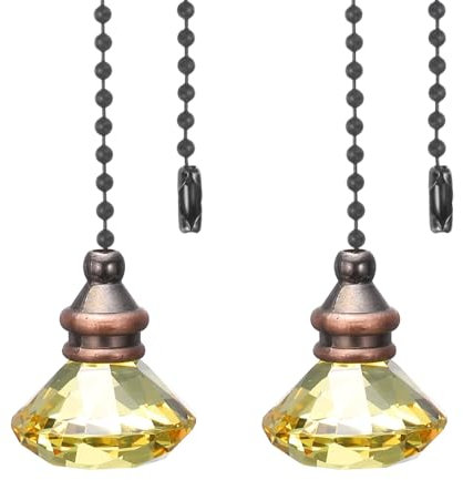 PATIKIL Ceiling Fan Pull Chain, 2 Pack 12 Decorative Diamond Pendant Chain Extender Charm Extension Pull String for Ceiling Fans Light Lamp, Yellow